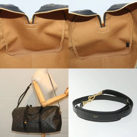 CELINE Triomphe Canvas Boston Bag PVC Leather 2way Black Auth hk880V - Picture 15 of 16